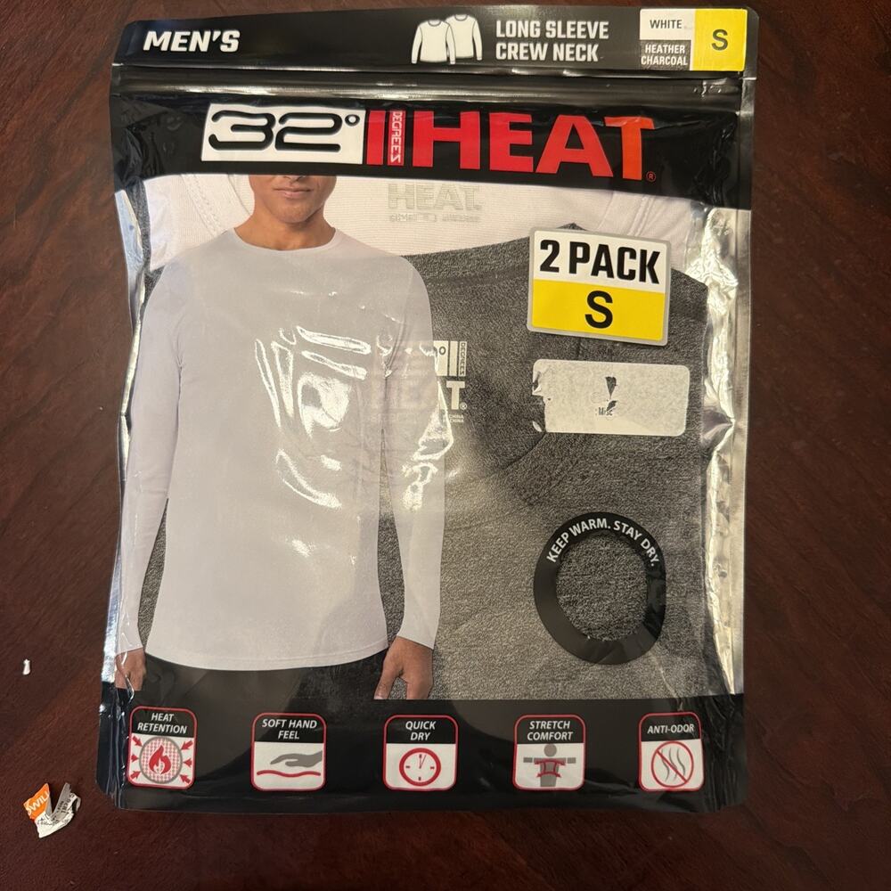 NWT 32° Mens Long Sleeve Base Layer Shirts 2-pack Quick Dry Heat Retention Sz S